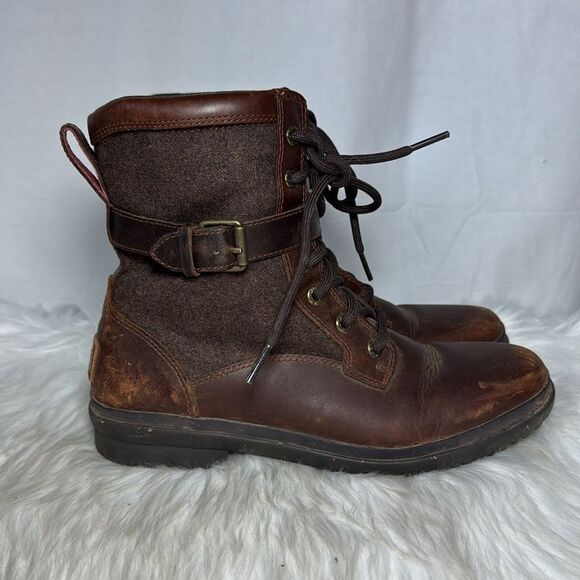 UGG Australia Women's Kesey Tobacco Brown Sherpa Trim Lace Up Ankle Boots Sz 8.5 - Picture 5 of 7
